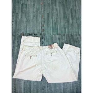 True Religion Rosie White Capri Sz 25 Women’s Cuffed Hem Cotton/Linen